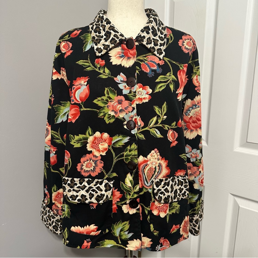 Y2K Life Style Woman Floral + Cheetah Print Overcoat Size 2X